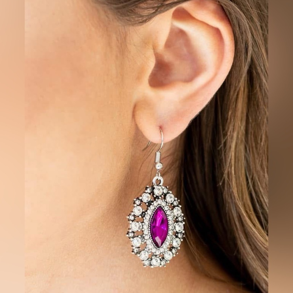 Pink marquis and crystal rhinestone earrings